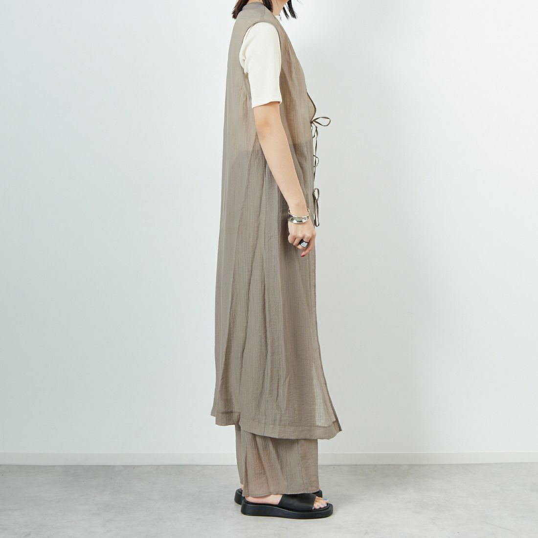 CLOCHE [クロシェ] 楊柳シアーイージーパンツ [51286565] ﾓｶ &&モデル身長：167cm 着用サイズ：2&&