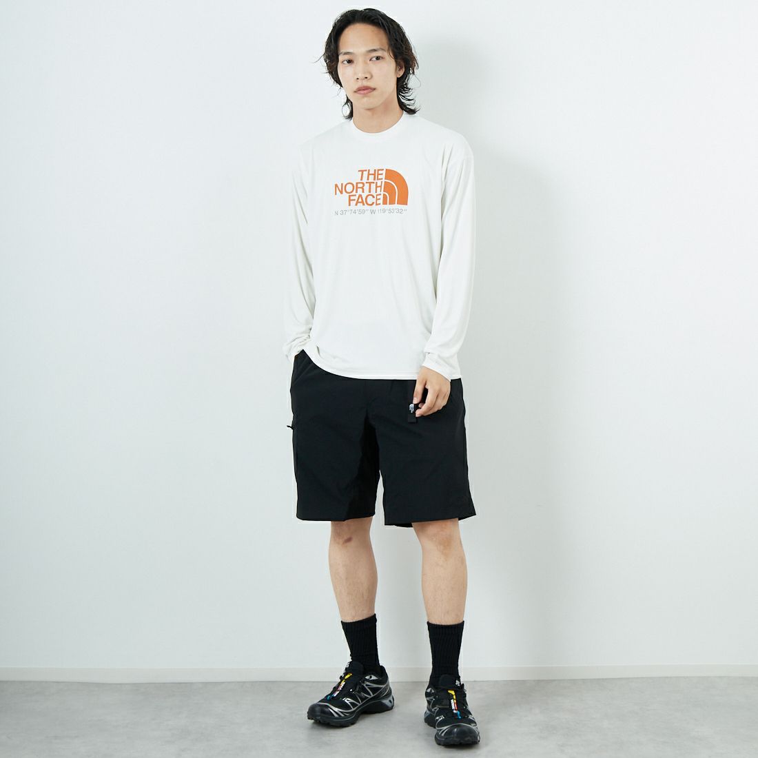 THE NORTH FACE [ザ ノースフェイス] ロングスリーブウォータースムースTシャツ [NT12432] WD &&モデル身長：179cm 着用サイズ：M&&