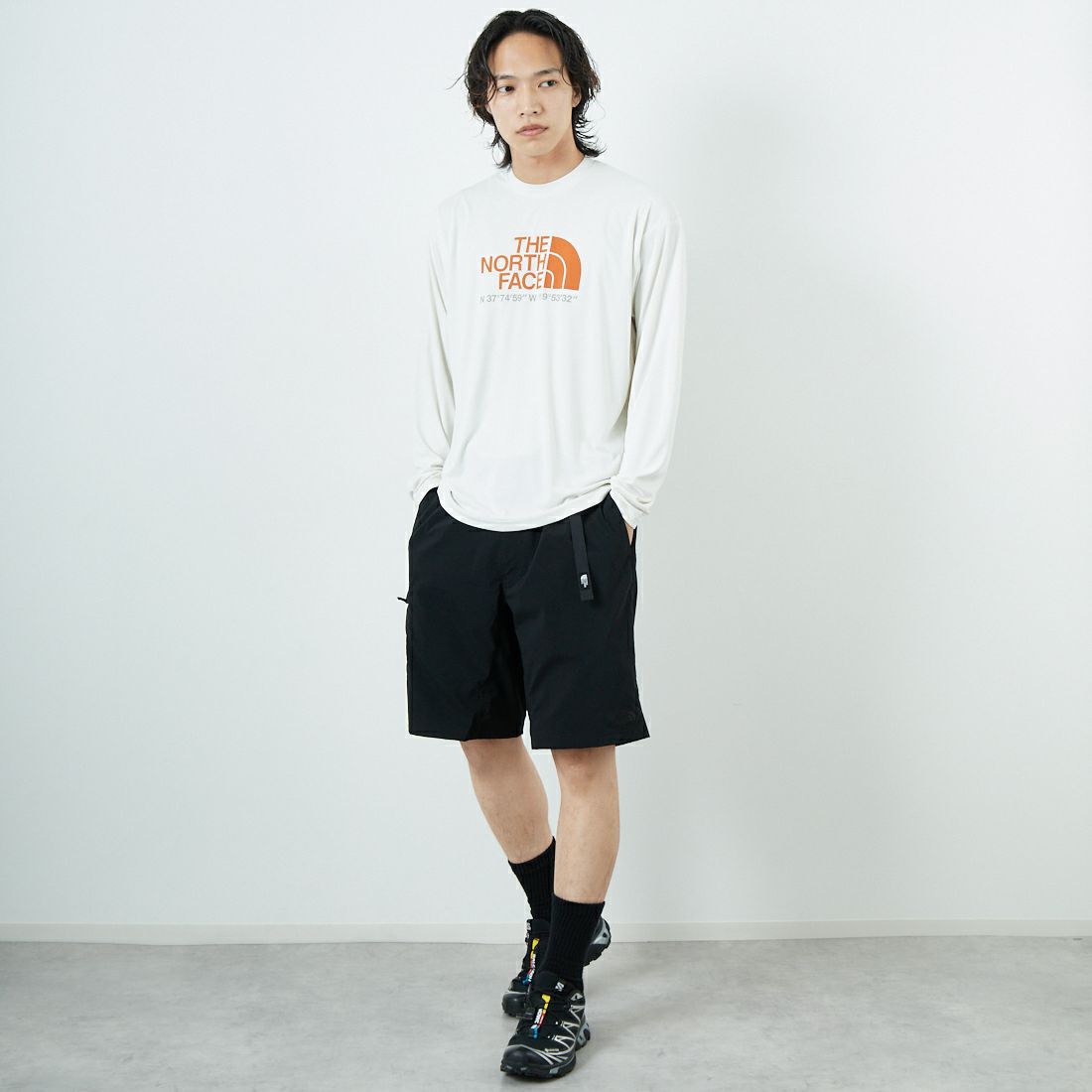 THE NORTH FACE [ザ ノースフェイス] ロングスリーブウォータースムースTシャツ [NT12432] WD &&モデル身長：179cm 着用サイズ：M&&