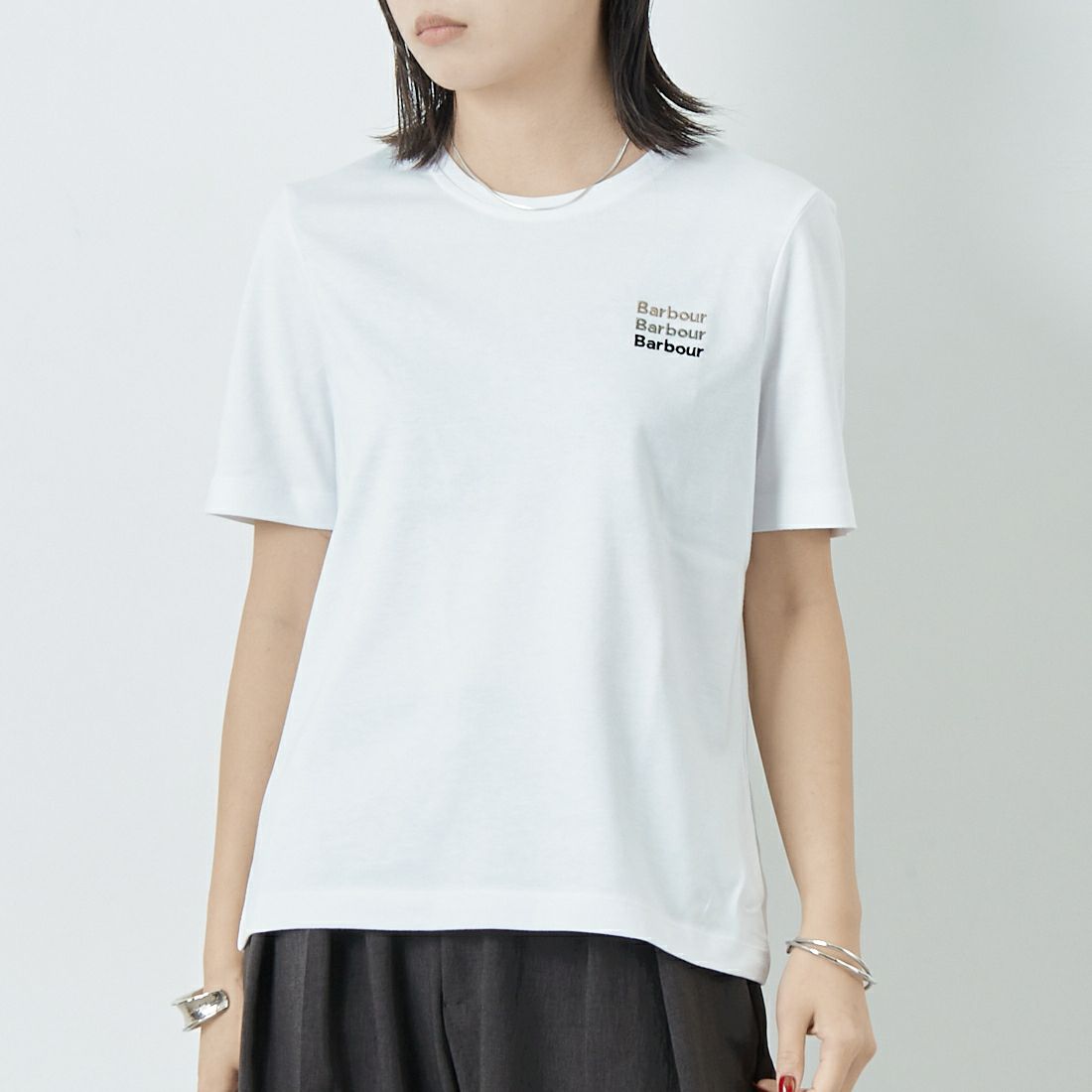 Barbour [バブアー] PENSHAW ワンポイントロゴTシャツ [LTS0676] WHITE &&モデル身長：167cm 着用サイズ：10&&