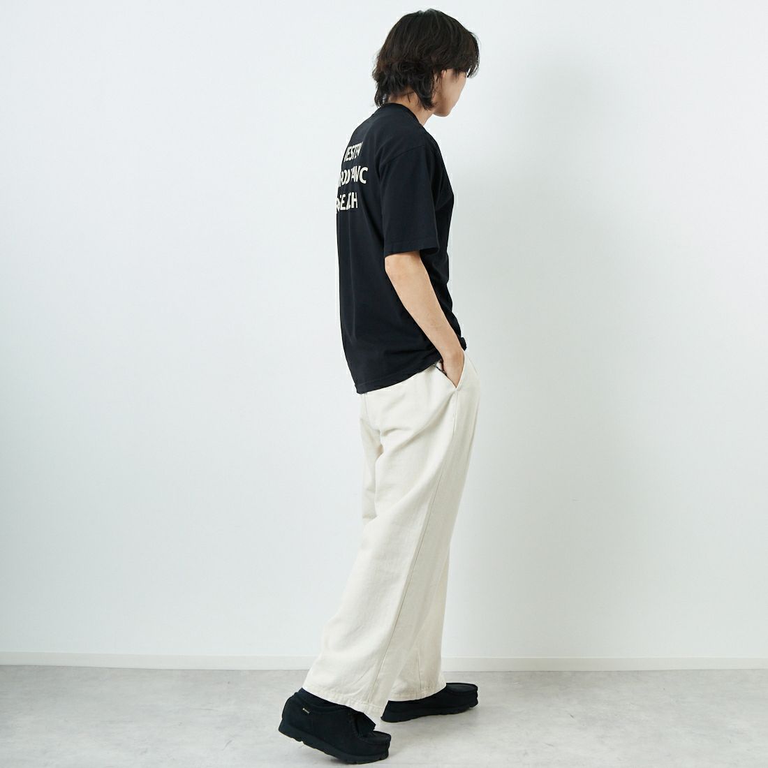 WHR [ダブルエイチアール] WORKER ショートスリーブTシャツ [MWHR25S8072-M] 01 BLACK &&モデル身長：179cm 着用サイズ：M&&