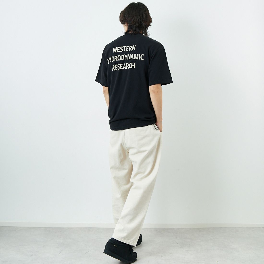 WHR [ダブルエイチアール] WORKER ショートスリーブTシャツ [MWHR25S8072-M] 01 BLACK &&モデル身長：179cm 着用サイズ：M&&