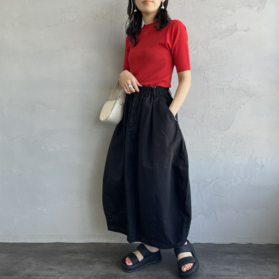 HARVESTY [ハーベスティ] チノサーカススカート [A22503] 19 BLACK &&モデル身長：160cm 着用サイズ：1&&