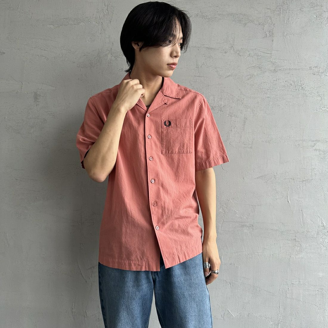 FRED PERRY [フレッドペリー] クレープコットン ショートスリーブオープンカラーシャツ [M7762]