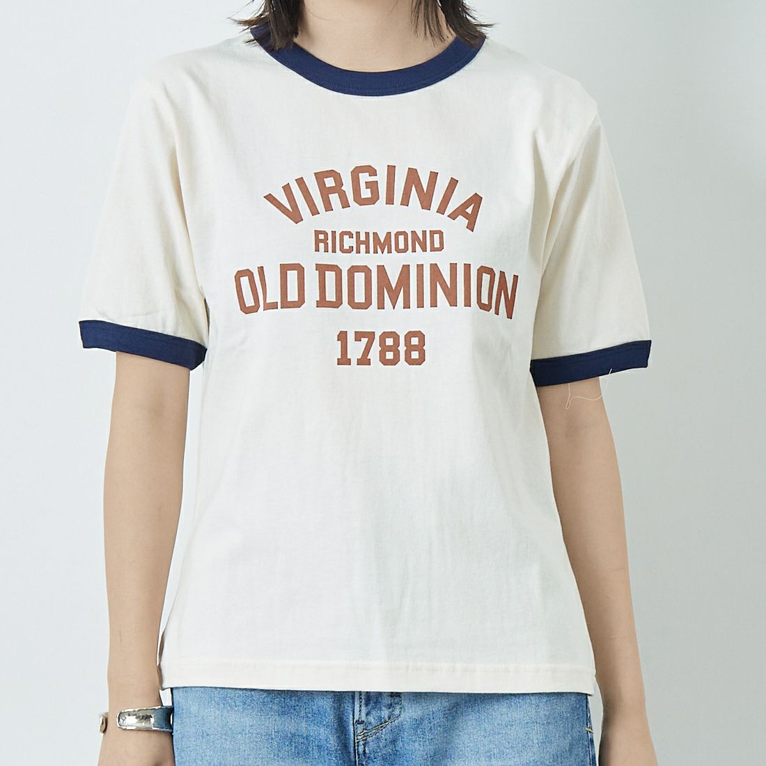 SCREEN STARS [スクリーンスターズ] 別注 プリントリンガーTシャツ [2522-205IN-JF] OFF WHITE &&モデル身長：167cm 着用サイズ：F&&