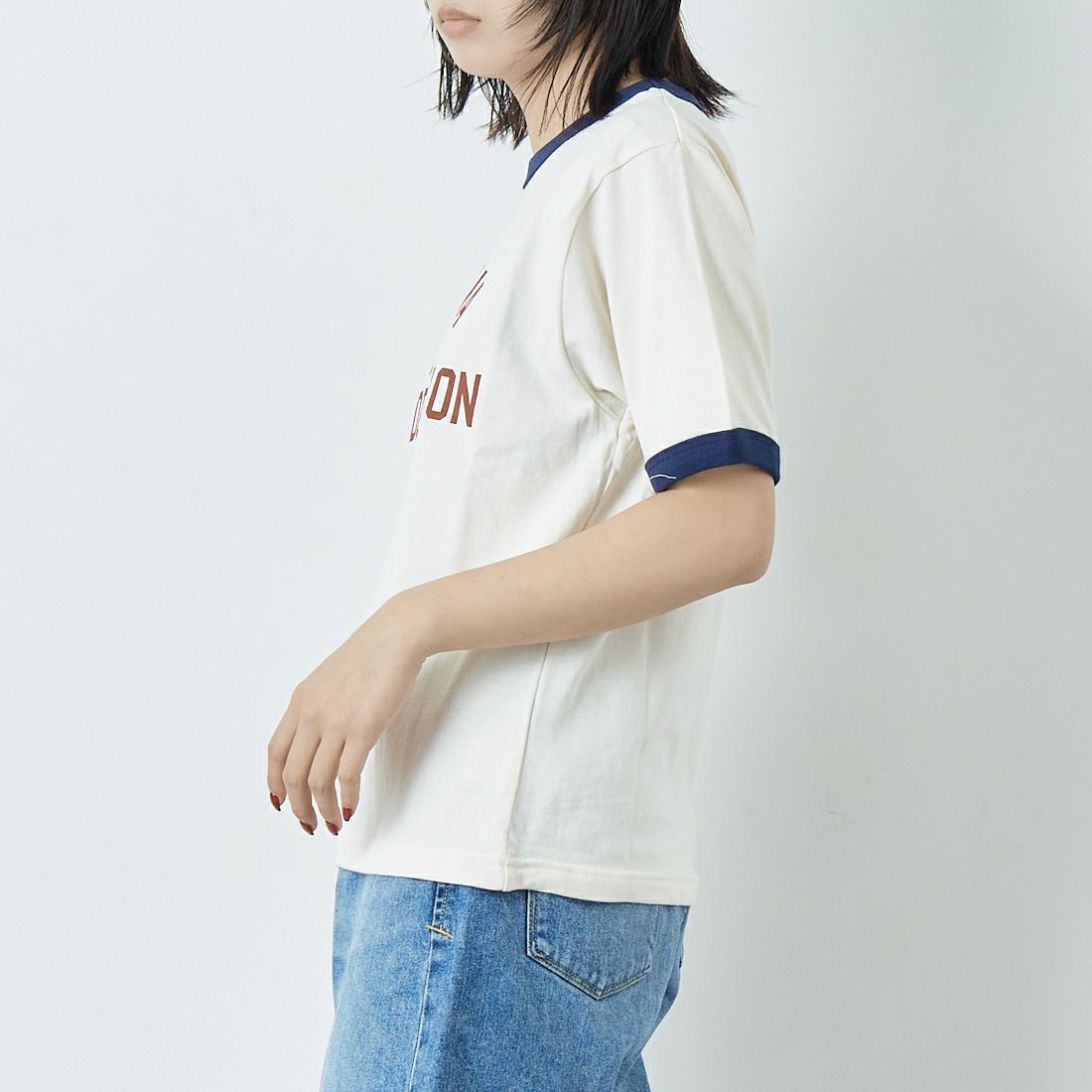 SCREEN STARS [スクリーンスターズ] 別注 プリントリンガーTシャツ [2522-205IN-JF] OFF WHITE &&モデル身長：167cm 着用サイズ：F&&