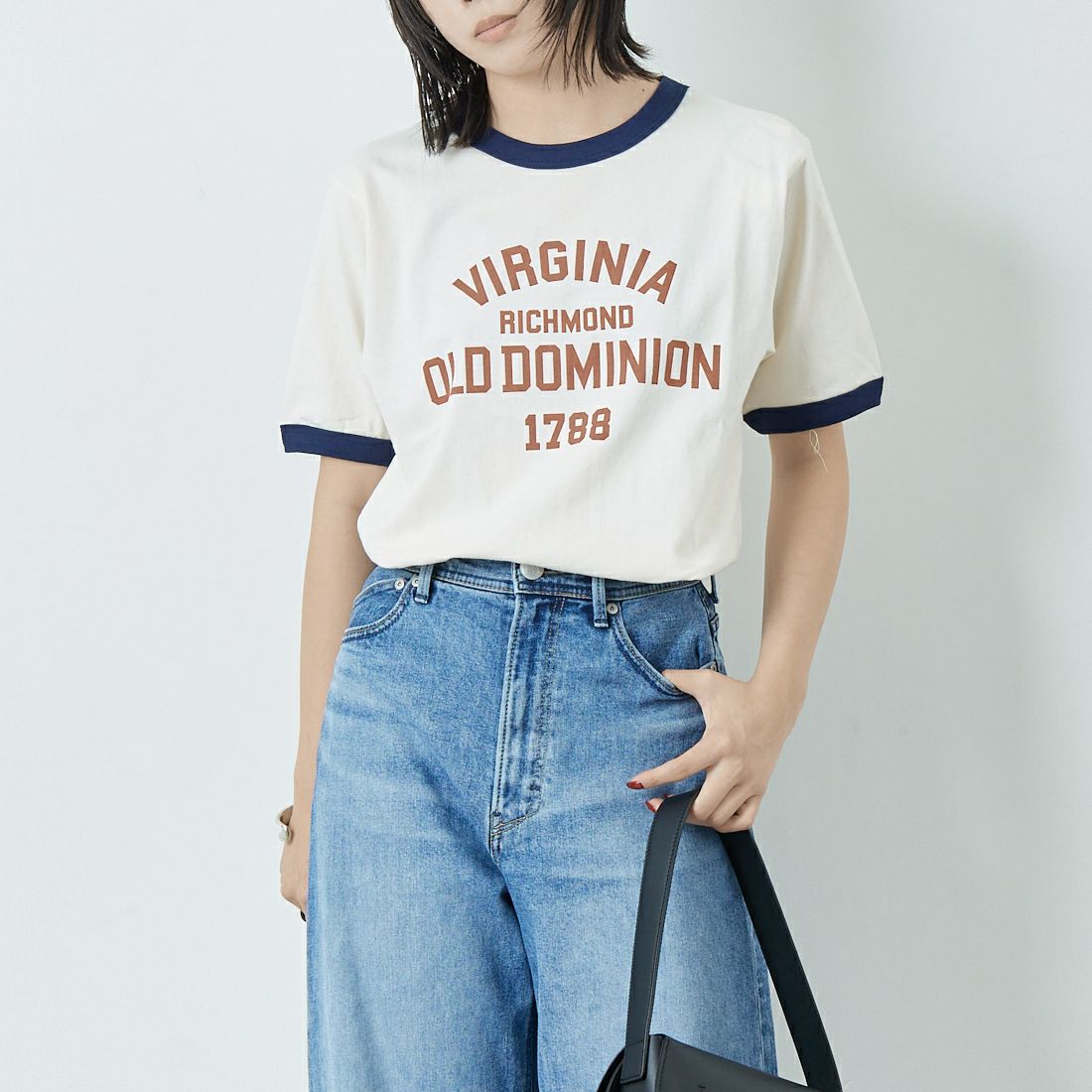 SCREEN STARS [スクリーンスターズ] 別注 プリントリンガーTシャツ [2522-205IN-JF] OFF WHITE &&モデル身長：167cm 着用サイズ：F&&