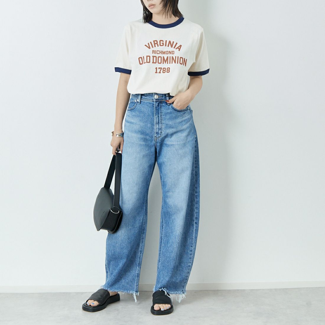 SCREEN STARS [スクリーンスターズ] 別注 プリントリンガーTシャツ [2522-205IN-JF] OFF WHITE &&モデル身長：167cm 着用サイズ：F&&