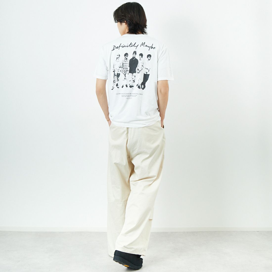THRIFTY LOOK [スリフティールック] oasis ショートスリーブTシャツ [TL25S044-W] WHITE &&モデル身長：179cm 着用サイズ：L&&