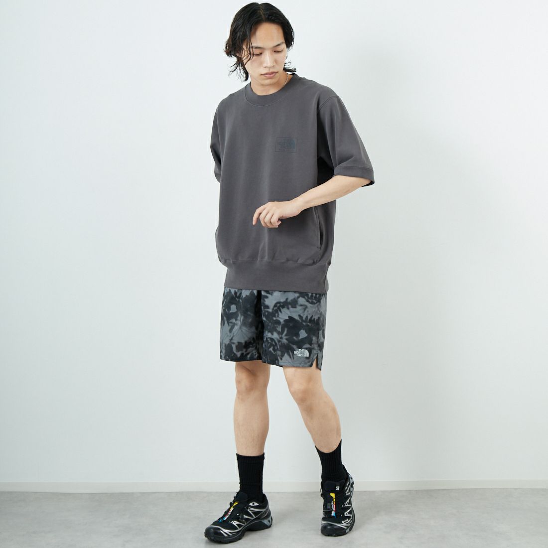 THE NORTH FACE PURPLE LABEL [ザ ノースフェイス パープルレーベル] 11オンスフィールドショートスリーブスウェット [N25SH042] AH AHGRAY &&モデル身長：179cm 着用サイズ：M&&