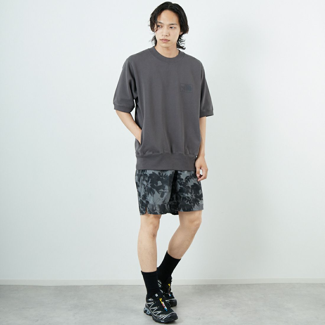 THE NORTH FACE PURPLE LABEL [ザ ノースフェイス パープルレーベル] 11オンスフィールドショートスリーブスウェット [N25SH042] AH AHGRAY &&モデル身長：179cm 着用サイズ：M&&