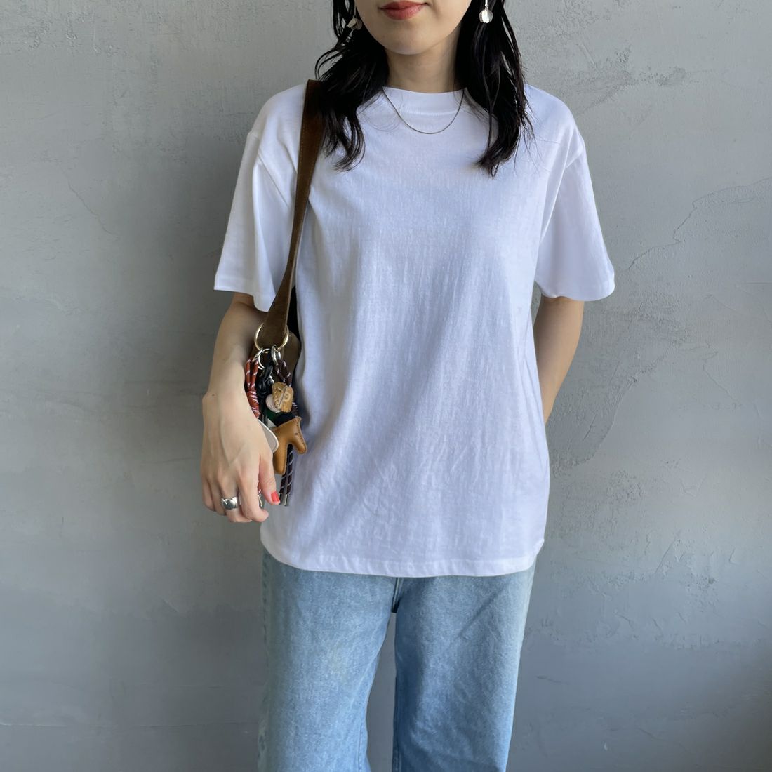 FRUIT OF THE LOOM [フルーツ オブ ザ ルーム] × 中津川吾郎(MIN-NANO) 別注2パックTシャツ [81256900-JF] WHT/WHT &&モデル身長：160cm 着用サイズ：S&&