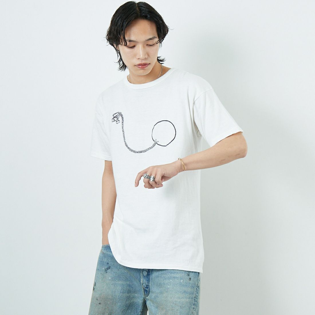 BOW WOW [バウワウ] BALL AND CHAIN 8812 ショートスリーブTシャツ [BW251-BC8T] 88/12 WHIT &&モデル身長：179cm 着用サイズ：L&&