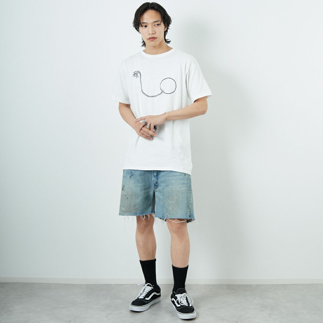 BOW WOW [バウワウ] BALL AND CHAIN 8812 ショートスリーブTシャツ [BW251-BC8T] 88/12 WHIT &&モデル身長：179cm 着用サイズ：L&&
