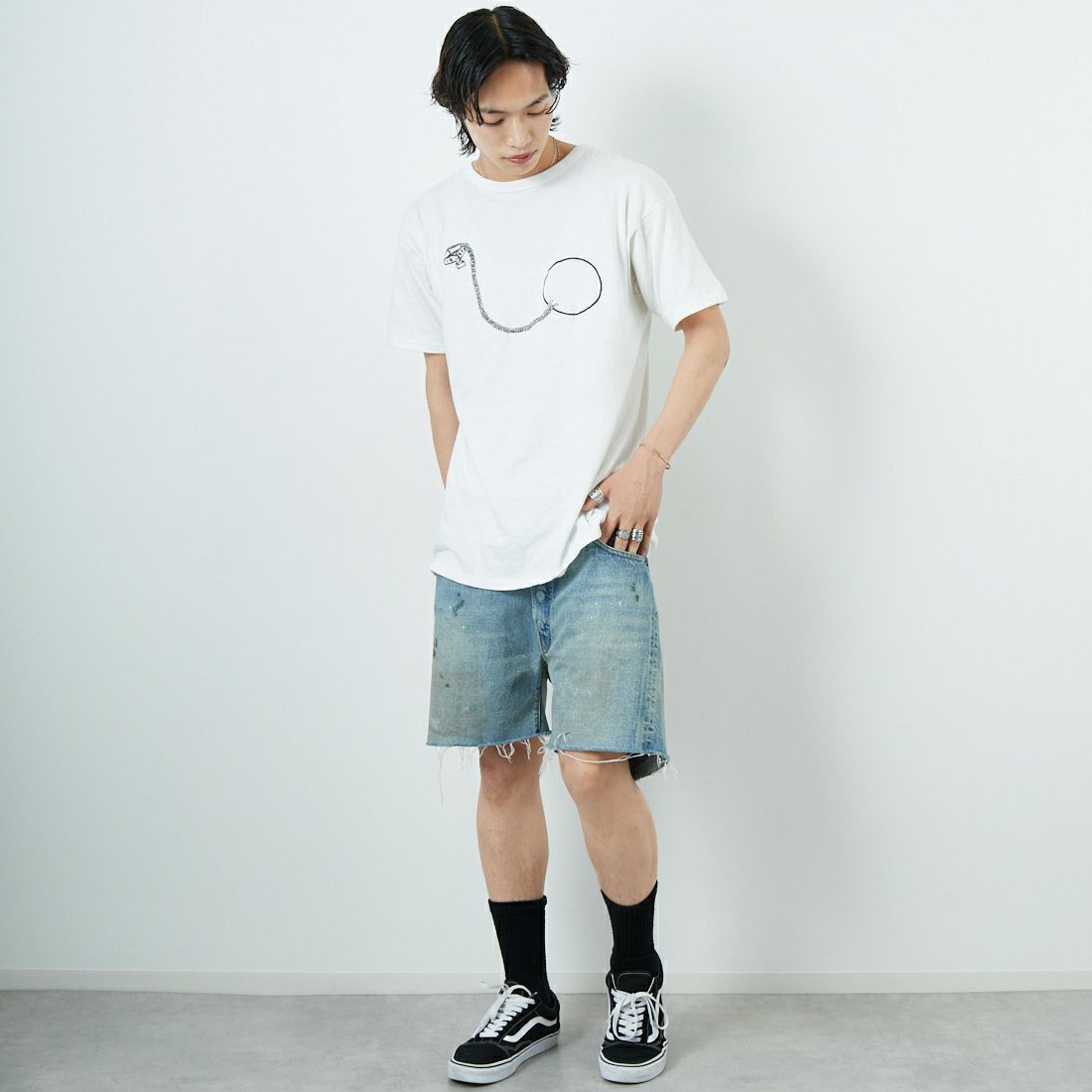 BOW WOW [バウワウ] BALL AND CHAIN 8812 ショートスリーブTシャツ [BW251-BC8T] 88/12 WHIT &&モデル身長：179cm 着用サイズ：L&&