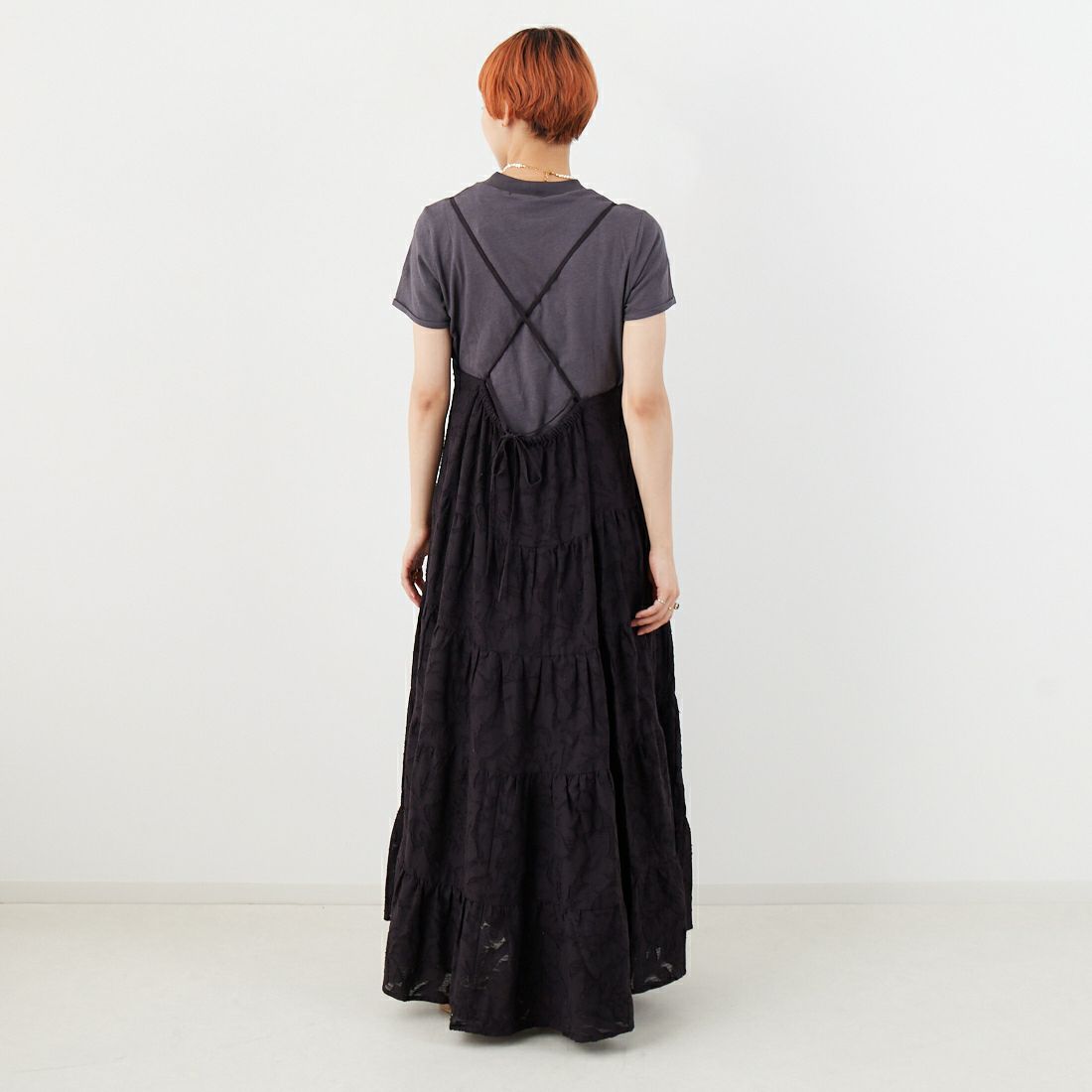 Jeans Factory Clothes [ジーンズファクトリークローズ] カットジャガード ティアードワンピース [24951-PF] BLACK &&モデル身長：160cm 着用サイズ：F&&