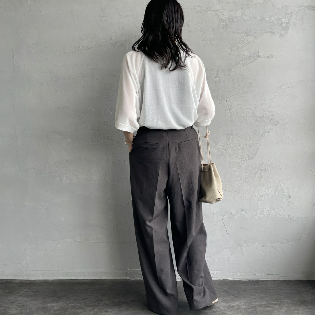 THE SHINZONE [ザ シンゾーン] シアーハーフスリーブスウェット [25MMSCU08] 01 WHITE &&モデル身長：160cm 着用サイズ：F0&&