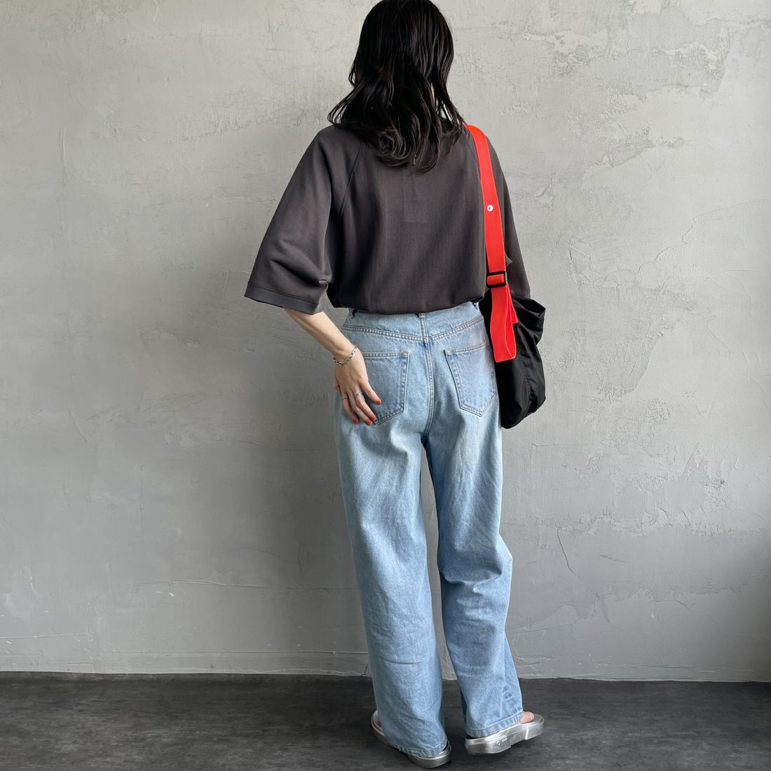 THE SHINZONE [ザ シンゾーン] シアーハーフスリーブスウェット [25MMSCU08] 05 C.GRAY &&モデル身長：160cm 着用サイズ：F0&&