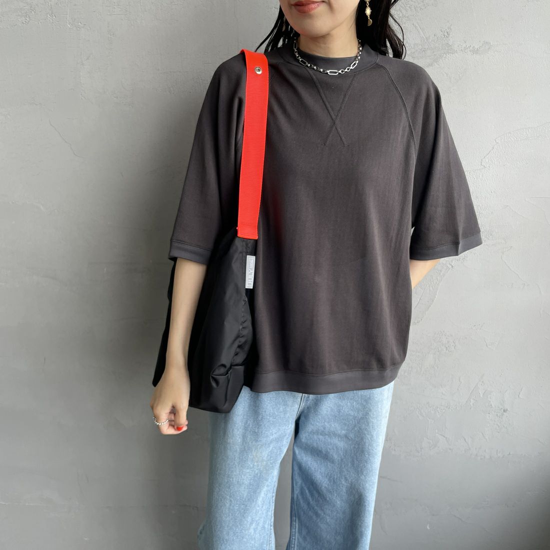 THE SHINZONE [ザ シンゾーン] シアーハーフスリーブスウェット [25MMSCU08] 05 C.GRAY &&モデル身長：160cm 着用サイズ：F0&&