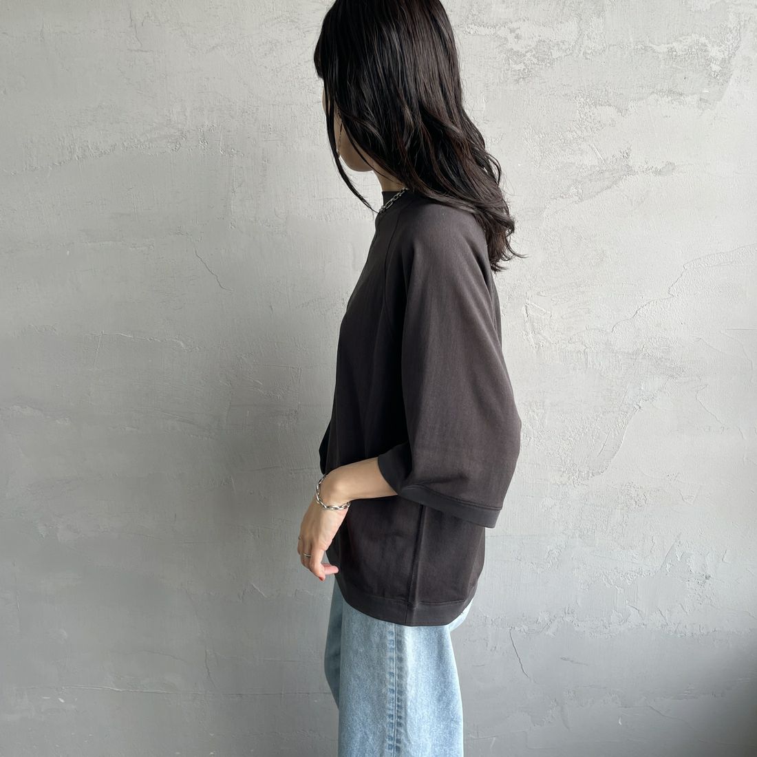 THE SHINZONE [ザ シンゾーン] シアーハーフスリーブスウェット [25MMSCU08] 05 C.GRAY &&モデル身長：160cm 着用サイズ：F0&&