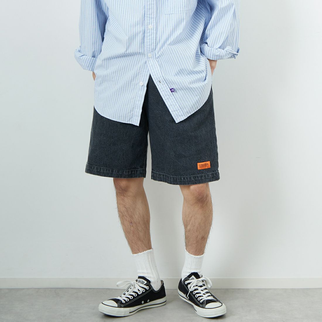 DENIM BLK&&モデル身長：168cm 着用サイズ：L&&