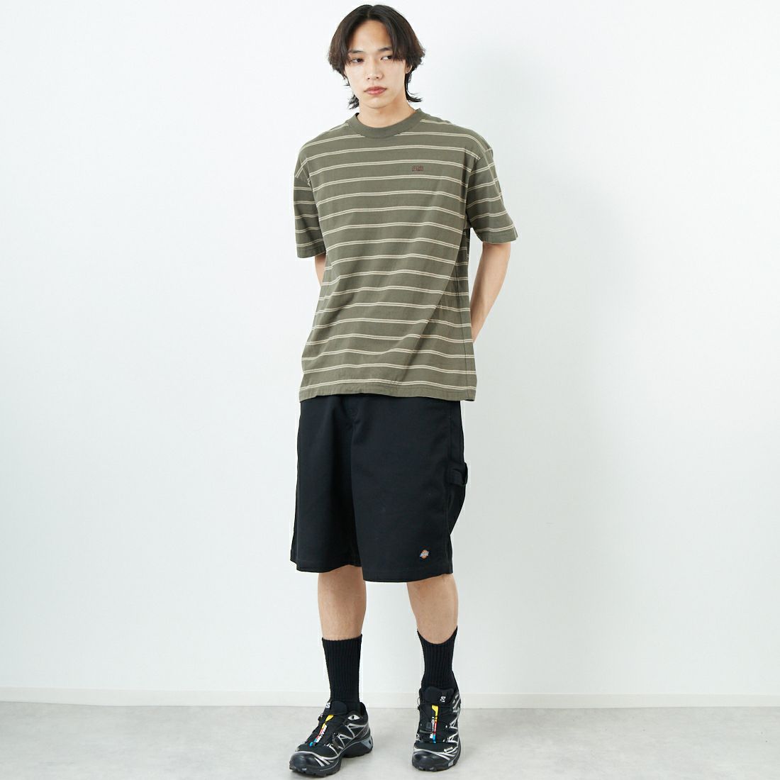 SEDAN ALL-PURPOSE [セダン オールパーパス] ショートスリーブボーダーTシャツ [SD25S-CT07] OLV/KHK &&モデル身長：179cm 着用サイズ：L&&