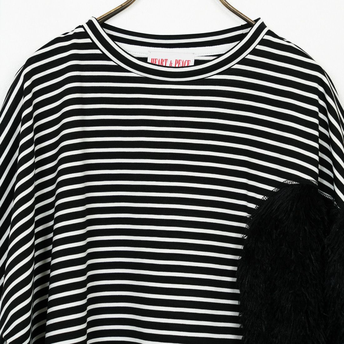 Margaux vintage [マルゴーヴィンテージ] ハートフリンジボーダーTシャツ [MHP-CT-001] BK OFF/BLK