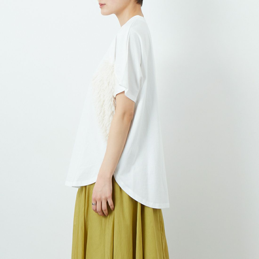 Margaux vintage [マルゴーヴィンテージ] ハートフリンジTシャツ [MHP-CT-004] OFF WHITE &&モデル身長：160cm 着用サイズ：F&&