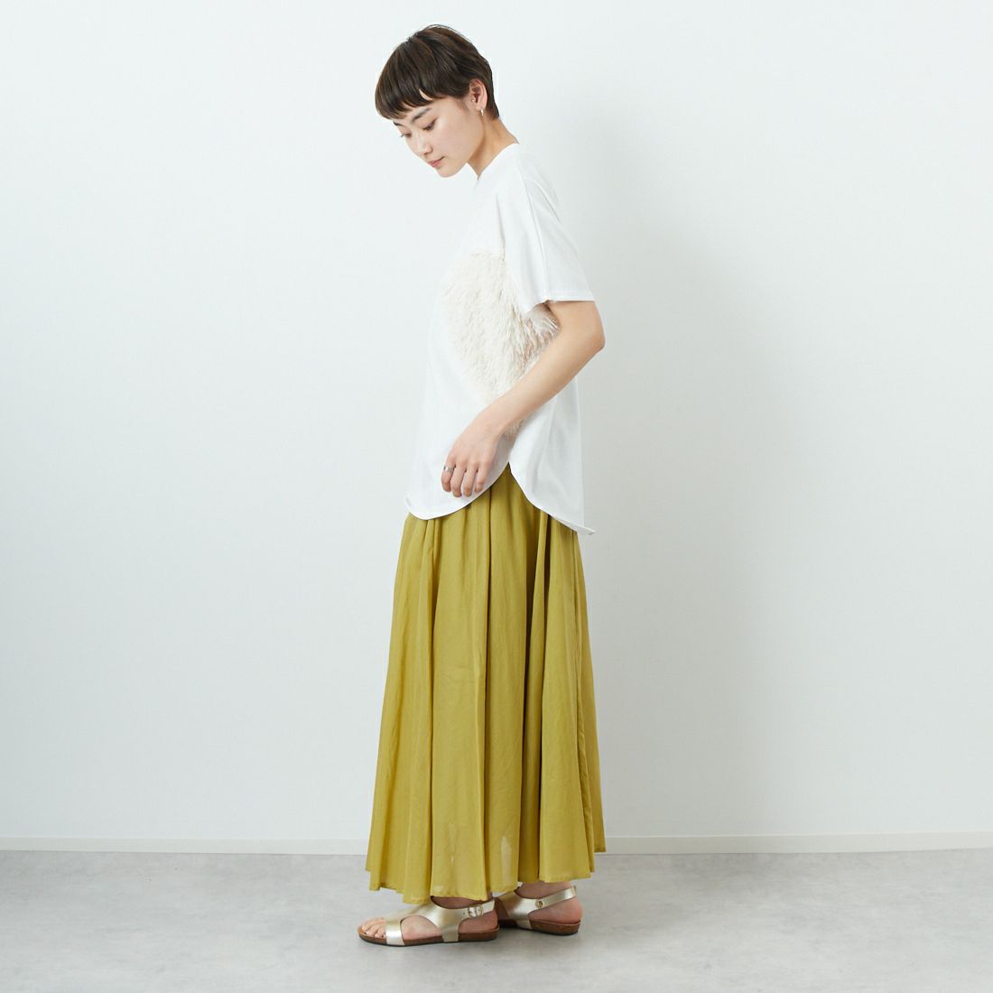 Margaux vintage [マルゴーヴィンテージ] ハートフリンジTシャツ [MHP-CT-004] OFF WHITE &&モデル身長：160cm 着用サイズ：F&&