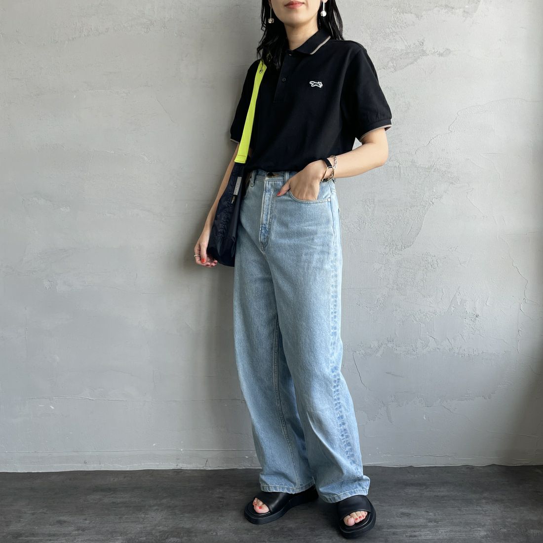 THE FOX [ザフォックス] 別注 ワンポイントロゴ ティップラインポロシャツ [JFU25SS-09-JF] BLK/BEG	 &&モデル身長：160cm 着用サイズ：S&&