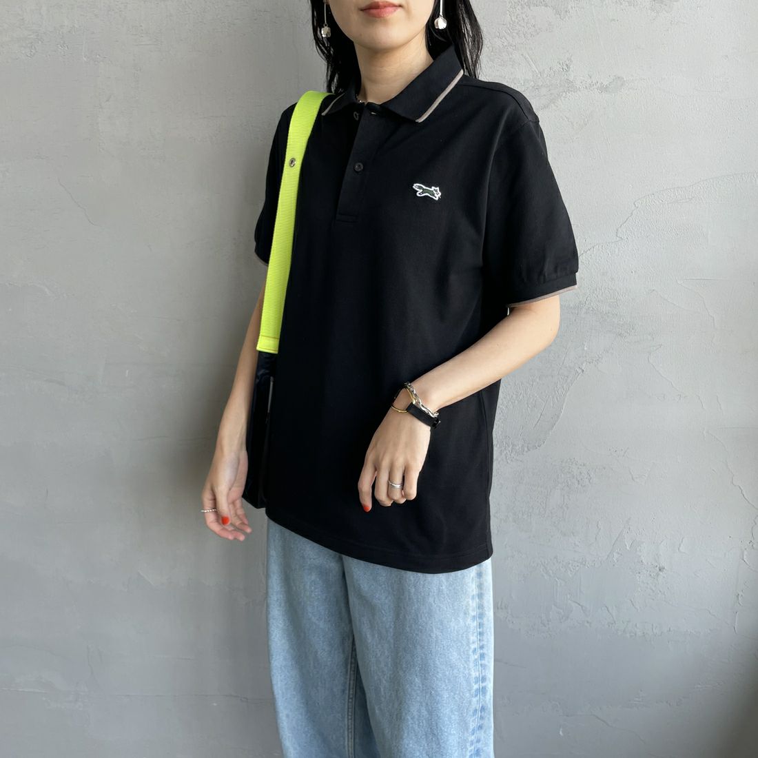 THE FOX [ザフォックス] 別注 ワンポイントロゴ ティップラインポロシャツ [JFU25SS-09-JF] BLK/BEG	 &&モデル身長：160cm 着用サイズ：S&&