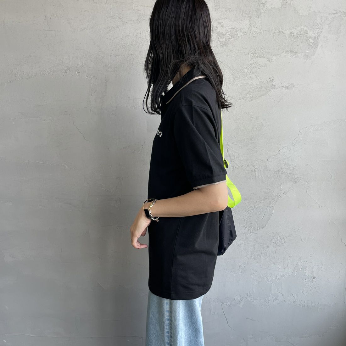 THE FOX [ザフォックス] 別注 ワンポイントロゴ ティップラインポロシャツ [JFU25SS-09-JF] BLK/BEG	 &&モデル身長：160cm 着用サイズ：S&&