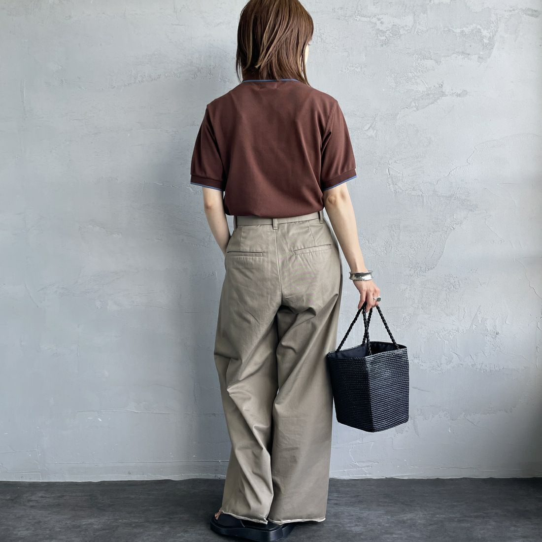 THE FOX [ザフォックス] 別注 ワンポイントロゴ ティップラインポロシャツ [JFU25SS-09-JF] BRWN/BLU &&モデル身長：158cm 着用サイズ：S&&