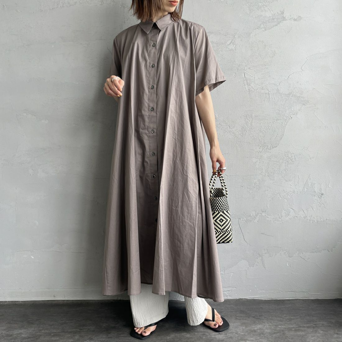 mizuiro ind [ミズイロインド] ハーフスリーブフレアシャツワンピース