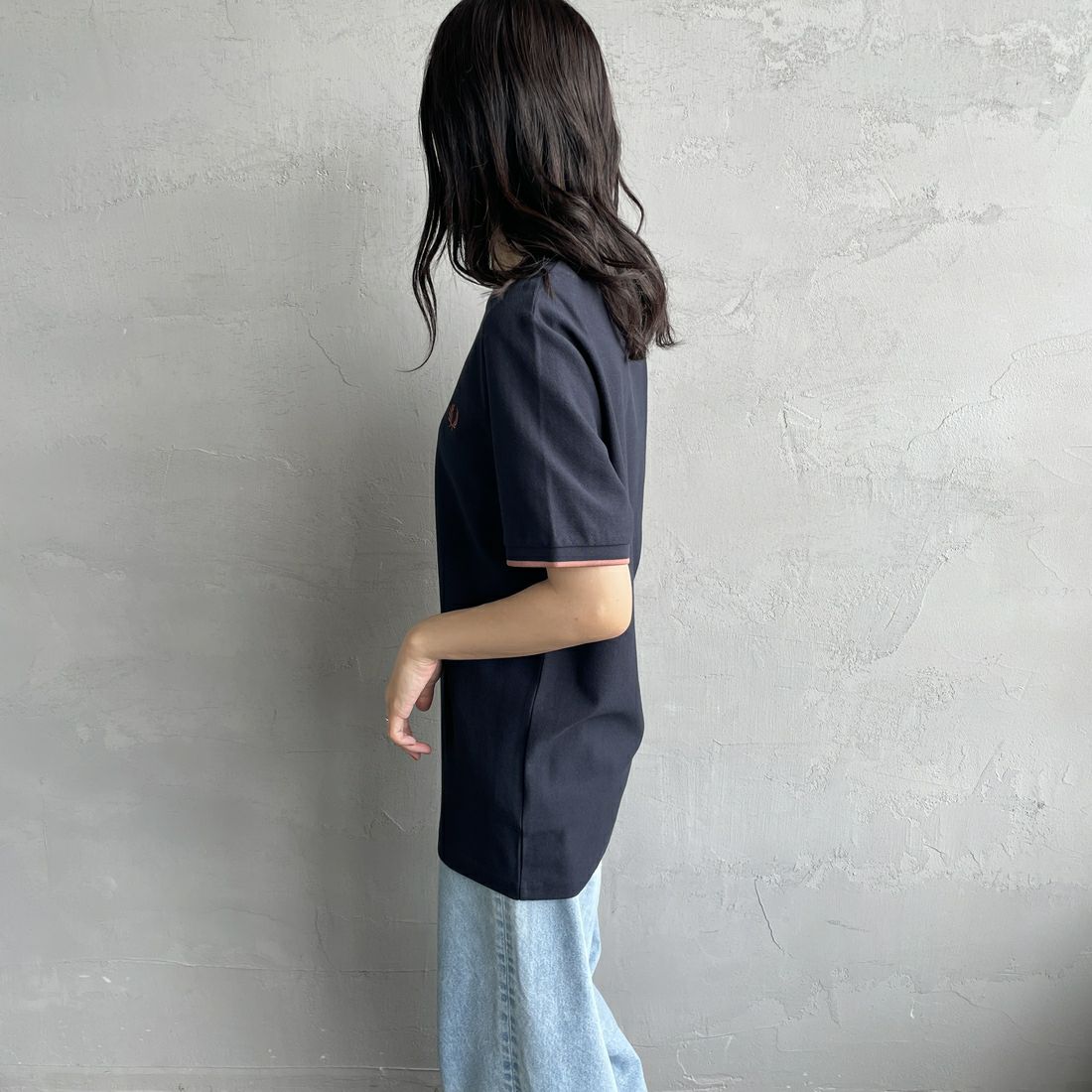 FRED PERRY [フレッドペリー] ティップライン ワンポイントロゴ刺繍クレープピケTシャツ [M8585] 795 NAVY