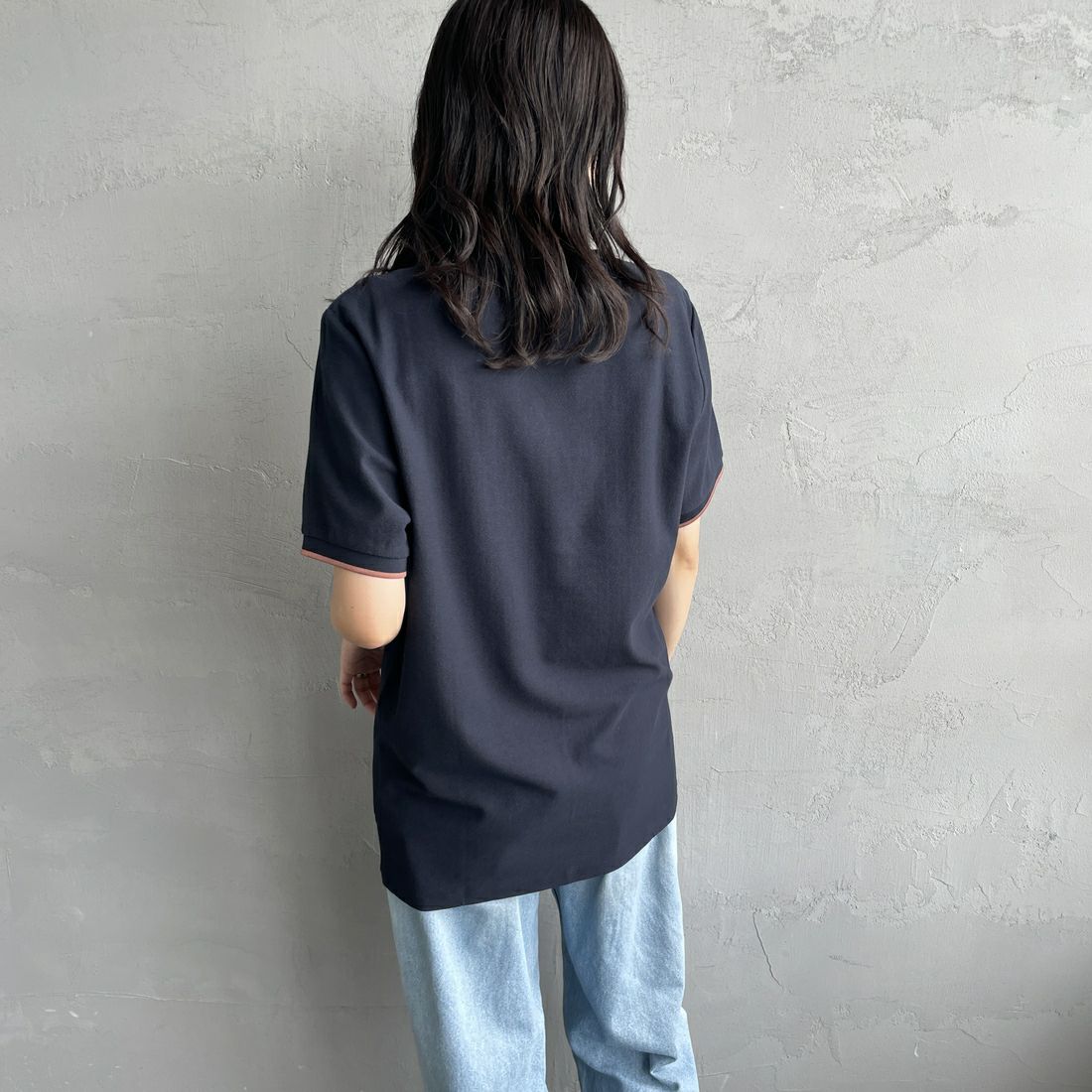 FRED PERRY [フレッドペリー] ティップライン ワンポイントロゴ刺繍クレープピケTシャツ [M8585] 795 NAVY