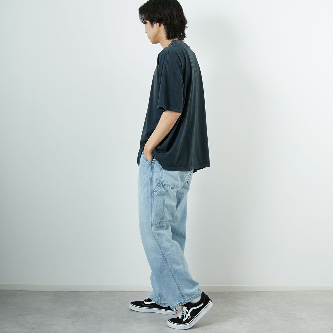 REMI RELIEF [レミレリーフ] 別注 ビッグプリントTシャツ THUNDER [RN28369284-JF] BLACK &&モデル身長：179cm 着用サイズ：M&&