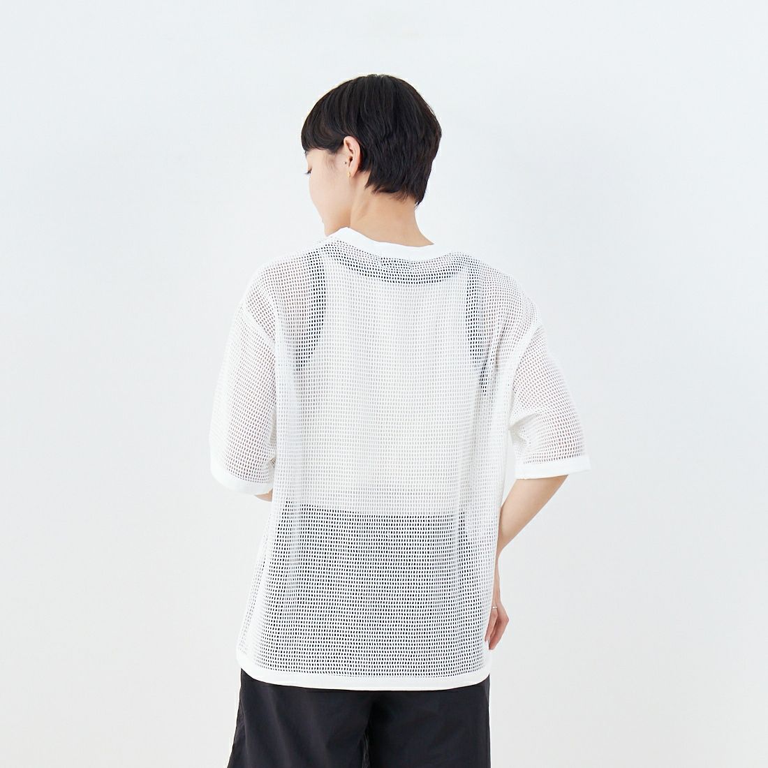 SLICK [スリック] コットンメッシュTシャツ [5230131] 900 WHITE &&モデル身長：160cm 着用サイズ：0&&