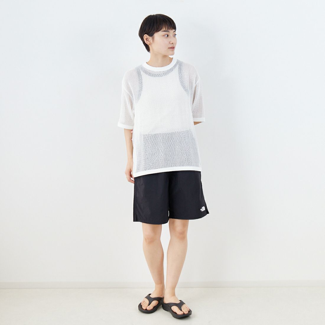 SLICK [スリック] コットンメッシュTシャツ [5230131] 900 WHITE &&モデル身長：160cm 着用サイズ：0&&