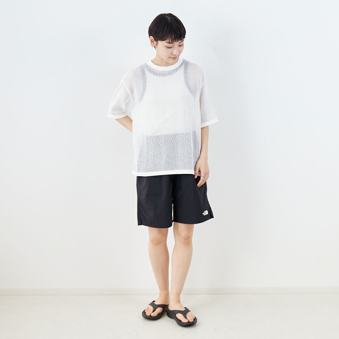 SLICK [スリック] コットンメッシュTシャツ [5230131] 900 WHITE &&モデル身長：160cm 着用サイズ：0&&