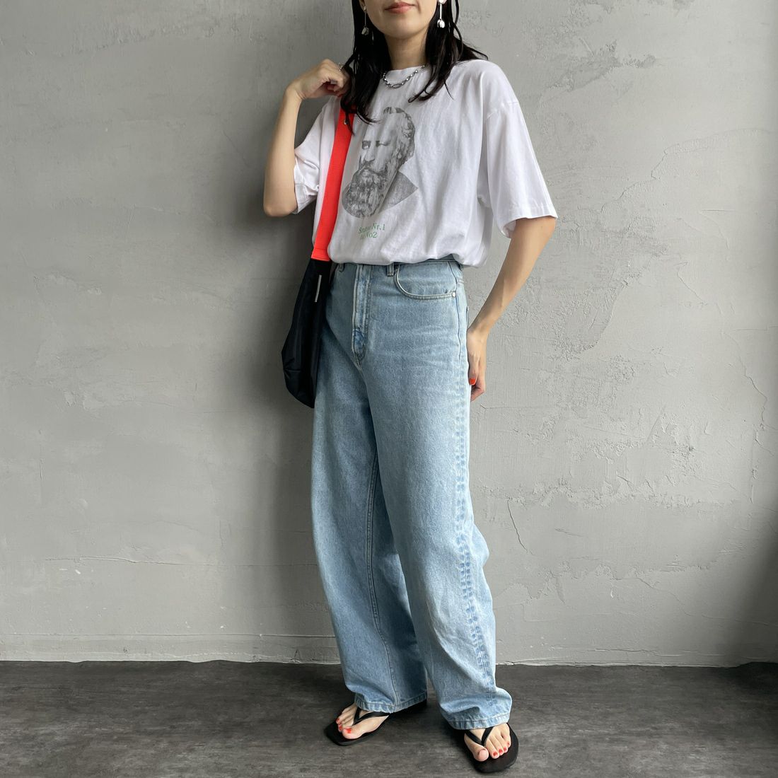 SCREEN STARS [スクリーンスターズ] 別注 コンポーザーズプリントTシャツ [2522-SSBTGRIN-JF] WHITE &&モデル身長：160cm 着用サイズ：F&&