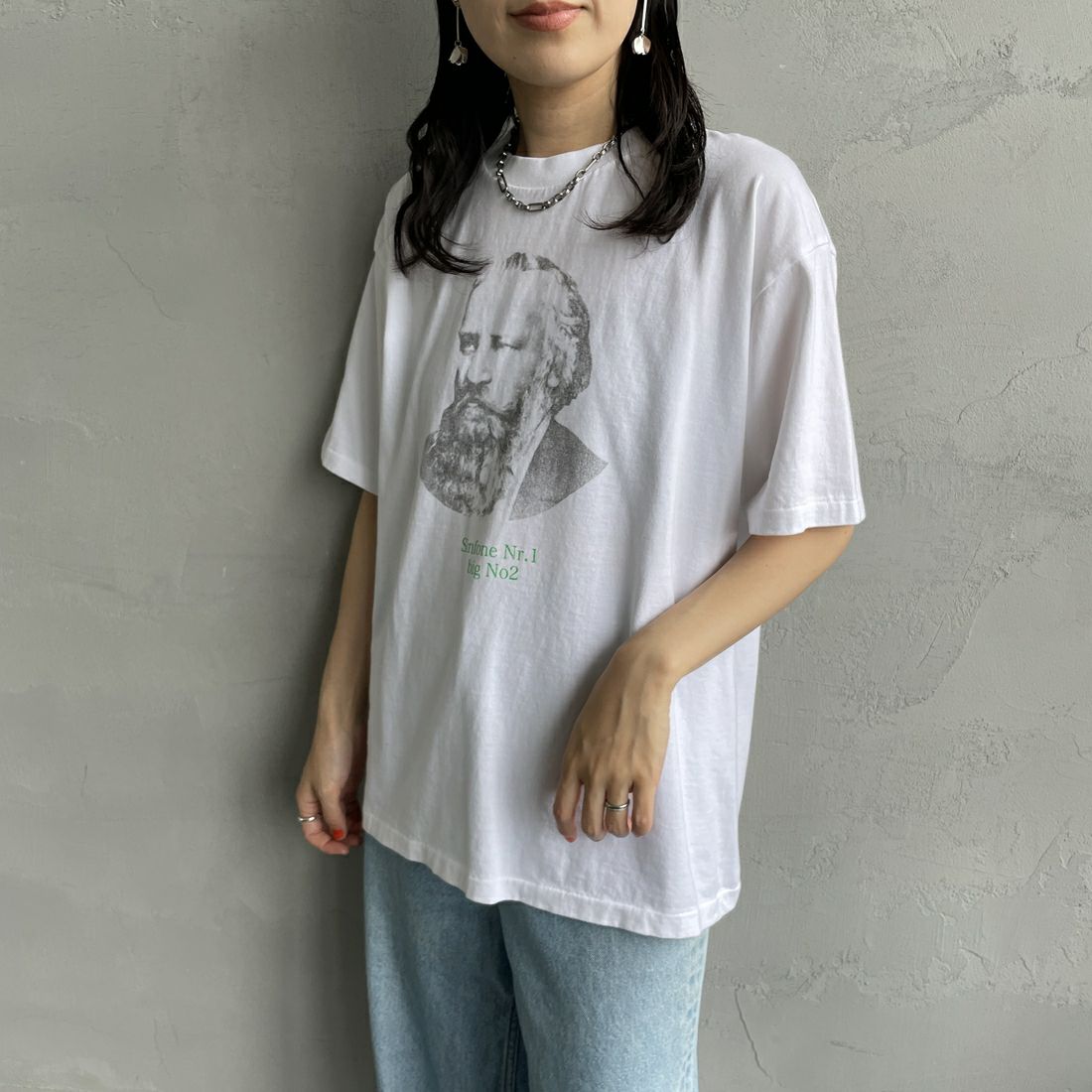 SCREEN STARS [スクリーンスターズ] 別注 コンポーザーズプリントTシャツ [2522-SSBTGRIN-JF] WHITE &&モデル身長：160cm 着用サイズ：F&&