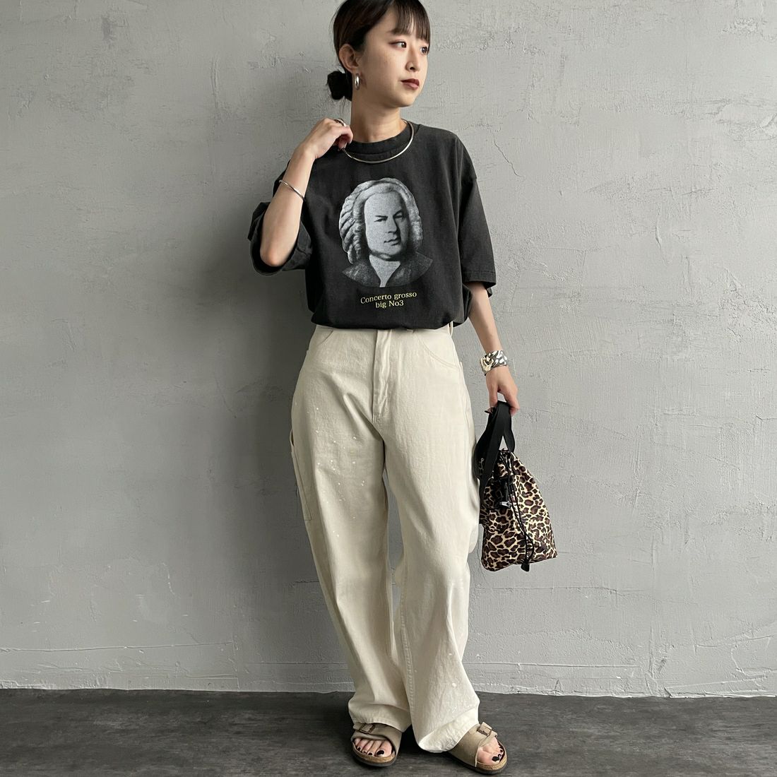 SCREEN STARS [スクリーンスターズ] 別注 コンポーザーズプリントTシャツ [2522-SSBTGRIN-JF] BLACK 1 &&モデル身長：150cm 着用サイズ：F&&