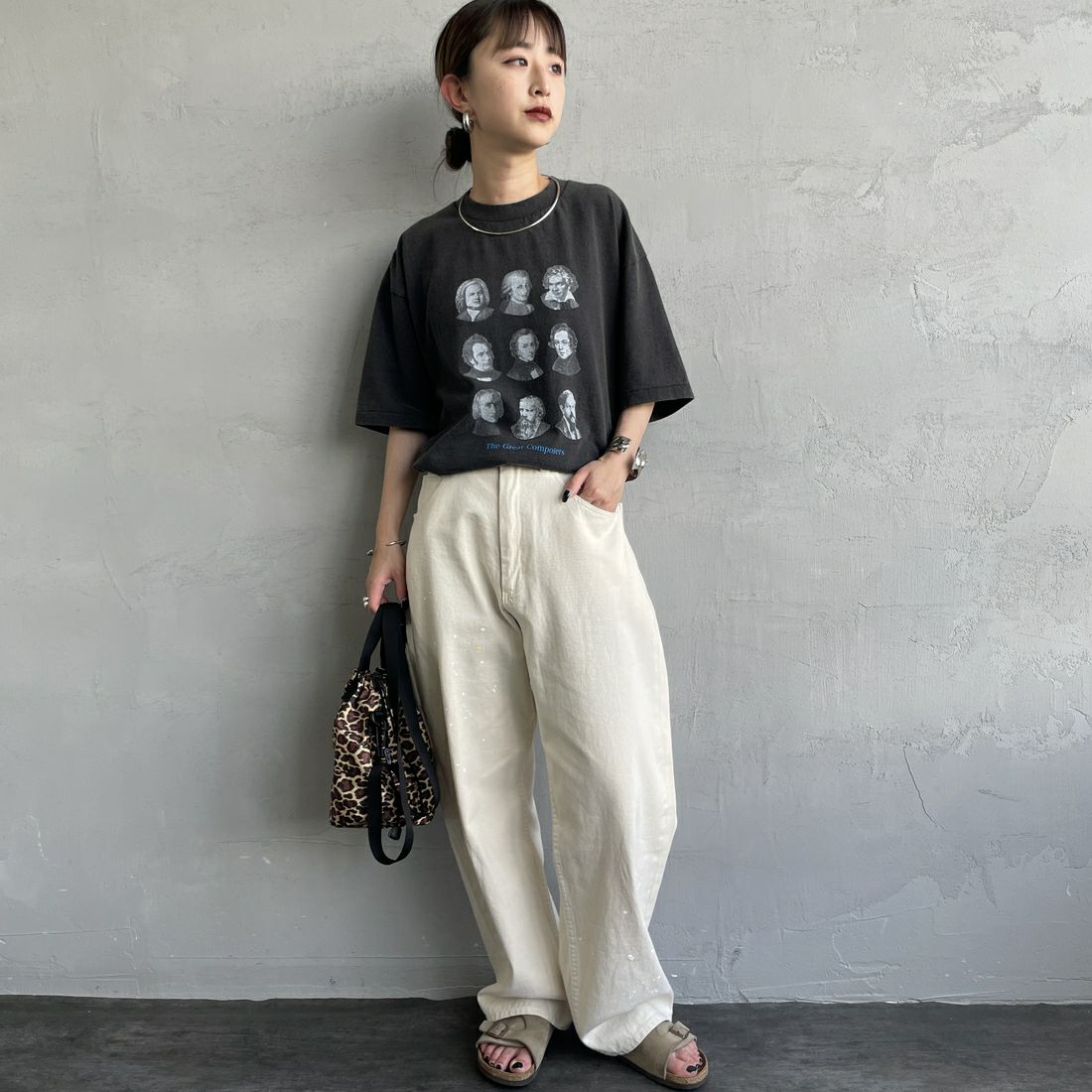 SCREEN STARS [スクリーンスターズ] 別注 コンポーザーズプリントTシャツ [2522-SSBTGRIN-JF] BLACK 2 &&モデル身長：150cm 着用サイズ：F&&