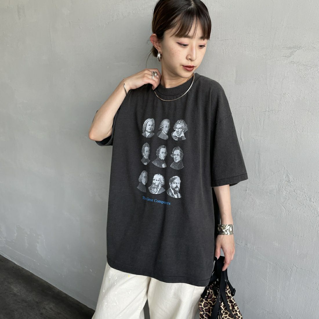 SCREEN STARS [スクリーンスターズ] 別注 コンポーザーズプリントTシャツ [2522-SSBTGRIN-JF] BLACK 2 &&モデル身長：150cm 着用サイズ：F&&