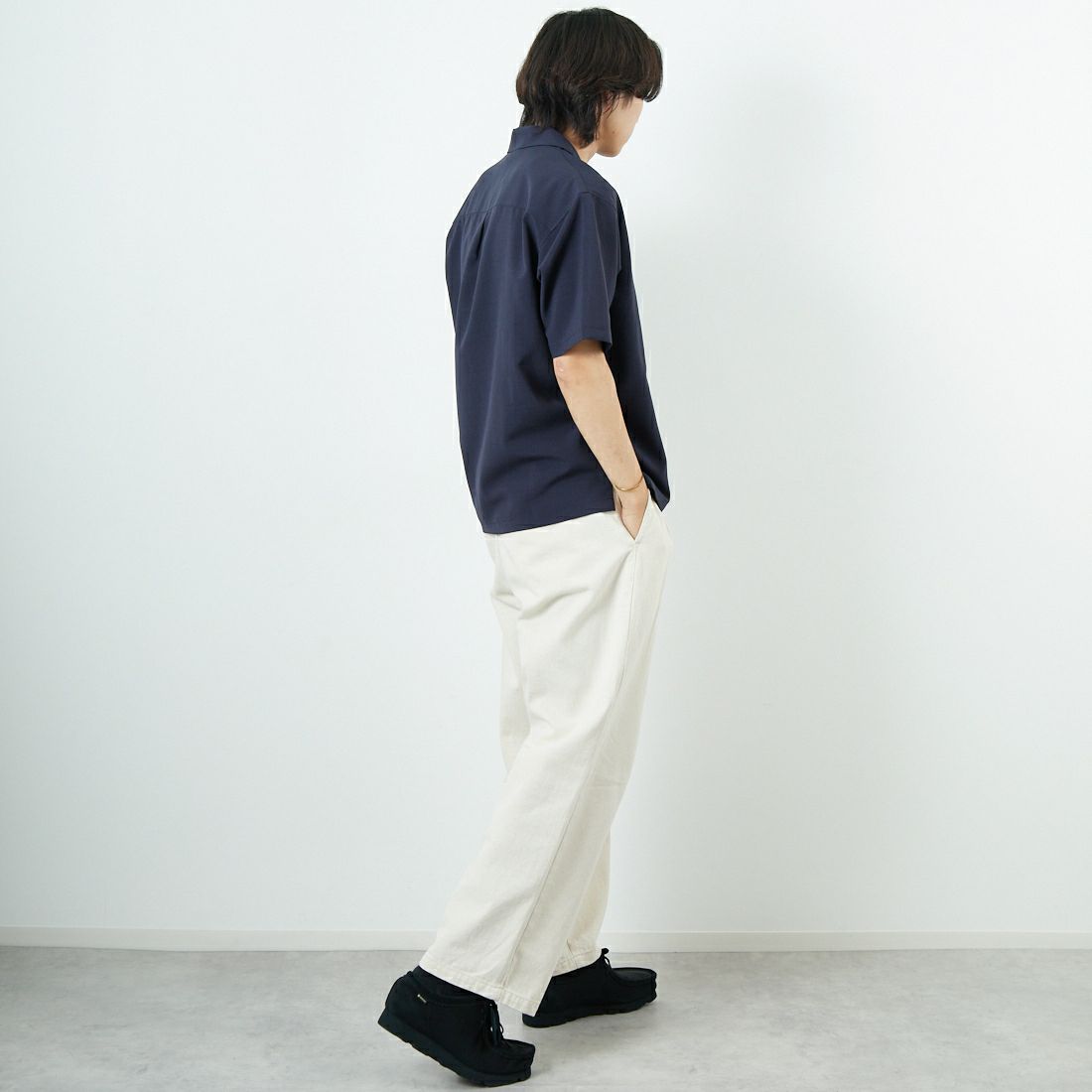 SLICK [スリック] ウーステッドエアリーオープンカラーシャツ [5220106] 210 NAVY &&モデル身長：179cm 着用サイズ：1&&