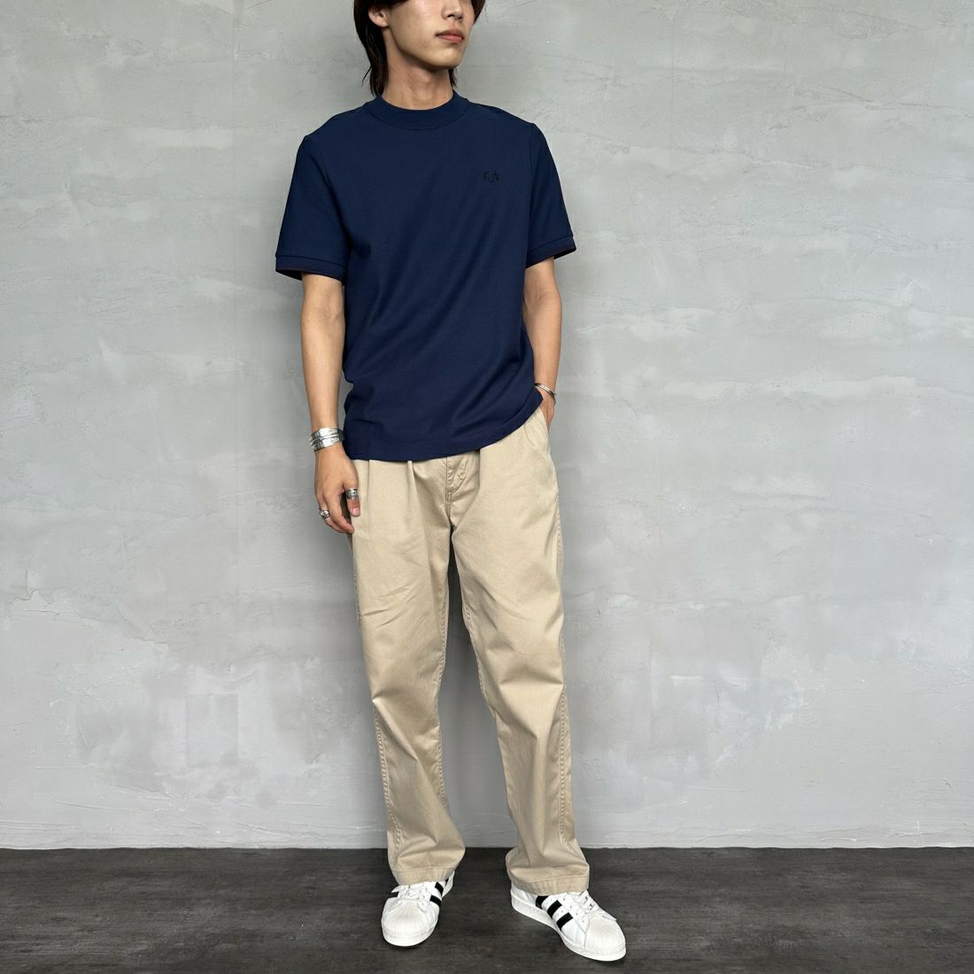 FRED PERRY フレッドペリー 刺繍ロゴ 鹿の子 Tシャツ ホワイト XL FRED PERRY [フレッドペリー] 袖ティップライン ワンポイント
