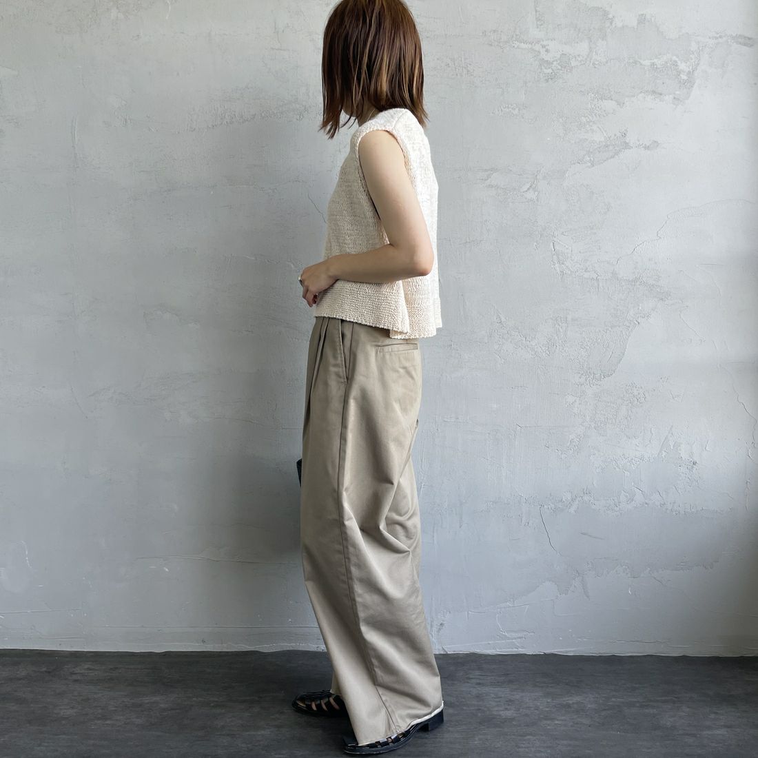 mizuiro ind [ミズイロインド] クルーネックショートベスト [2-220030] 13 KINARI &&モデル身長：158cm 着用サイズ：F&&