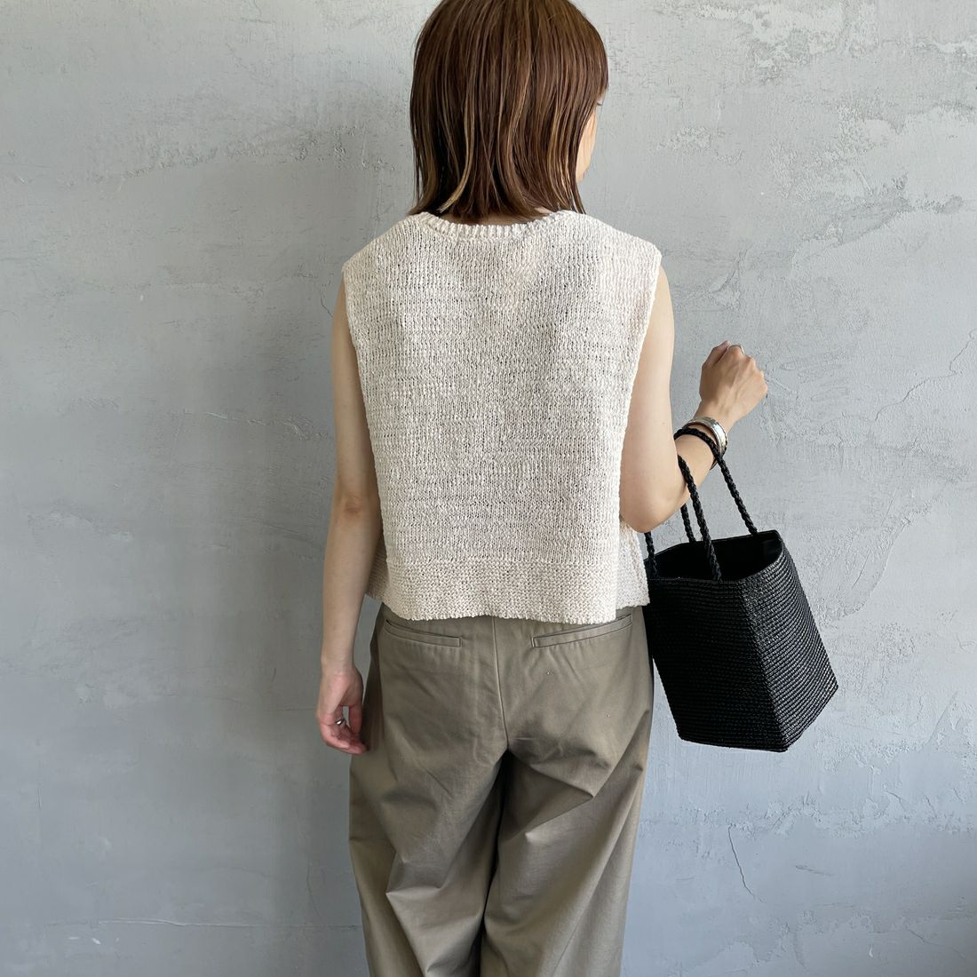 mizuiro ind [ミズイロインド] クルーネックショートベスト [2-220030] 13 KINARI &&モデル身長：158cm 着用サイズ：F&&