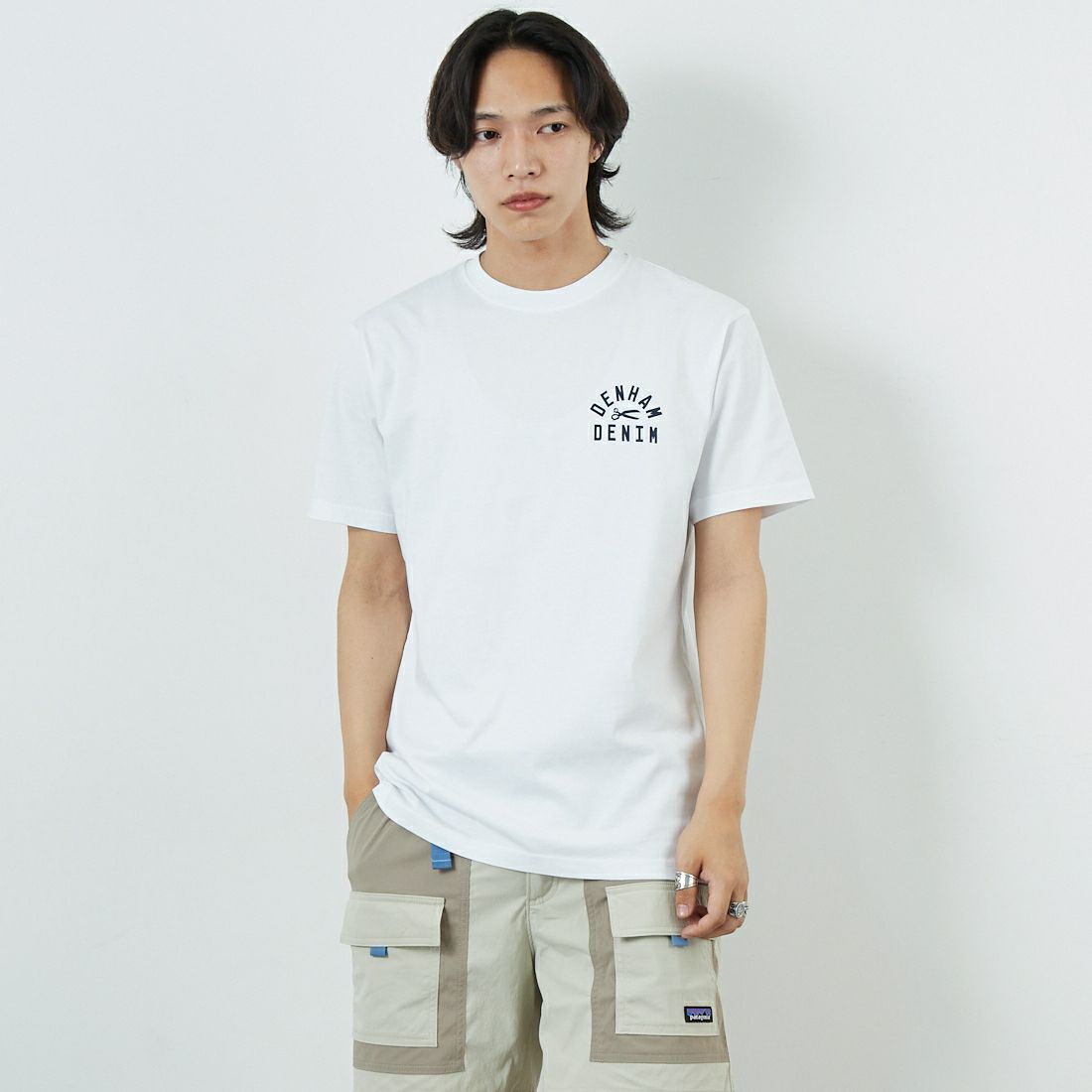 DENHAM [デンハム] ショートスリーブTシャツ [BRIDGE-TEE-LCJ] WHITE &&モデル身長：179cm 着用サイズ：M&&